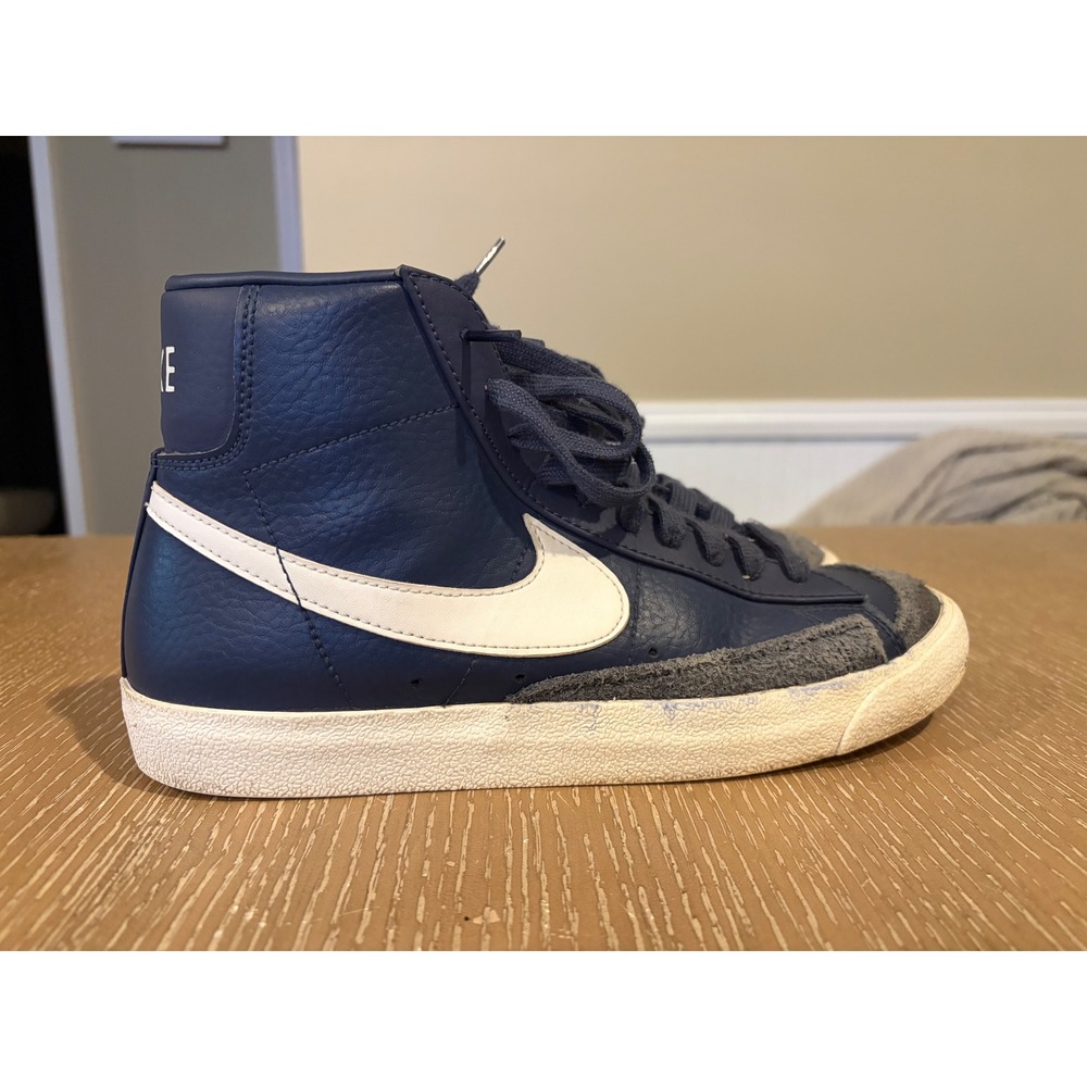 Nike Blazer Mid 77 Vintage Navy Blue White Leather High Top BQ6806-401 Mens 8.5